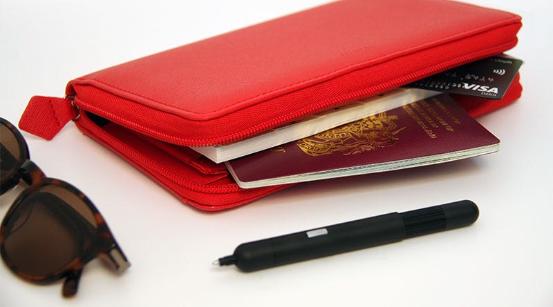 Budget Travel Essentials: Filofax Saffiano Compact Zip Organiser in Poppy and Lamy Pico Matt Black Ballpoint Pen