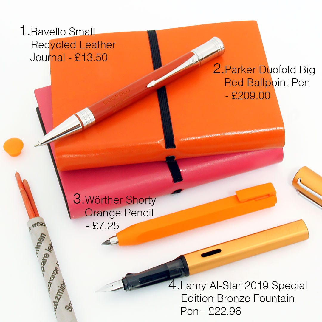 Pen Heaven's selection of products to match 'Orange Overload' Spring/Summer 2019 Fashion Trends from London Fashion Week