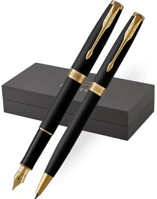 Parker Sonnet Matte Black Gold Trim Fountain & Ballpoint Pen Set