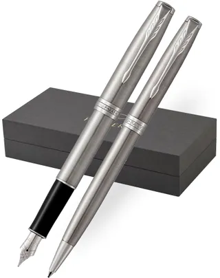 Parker Sonnet Stainless Steel Chrome Trim Fountain & Ballpoint Pen Set