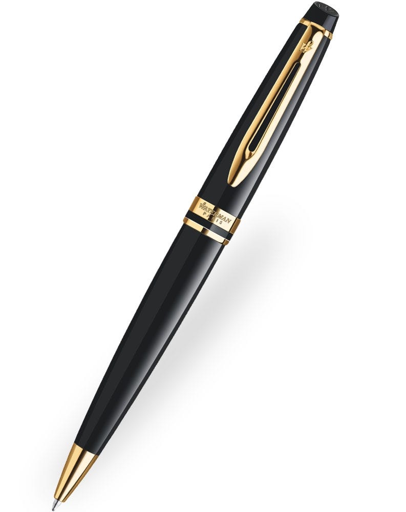Waterman Expert Black Lacquer Gold Trim Rollerball Pen Pen Heaven