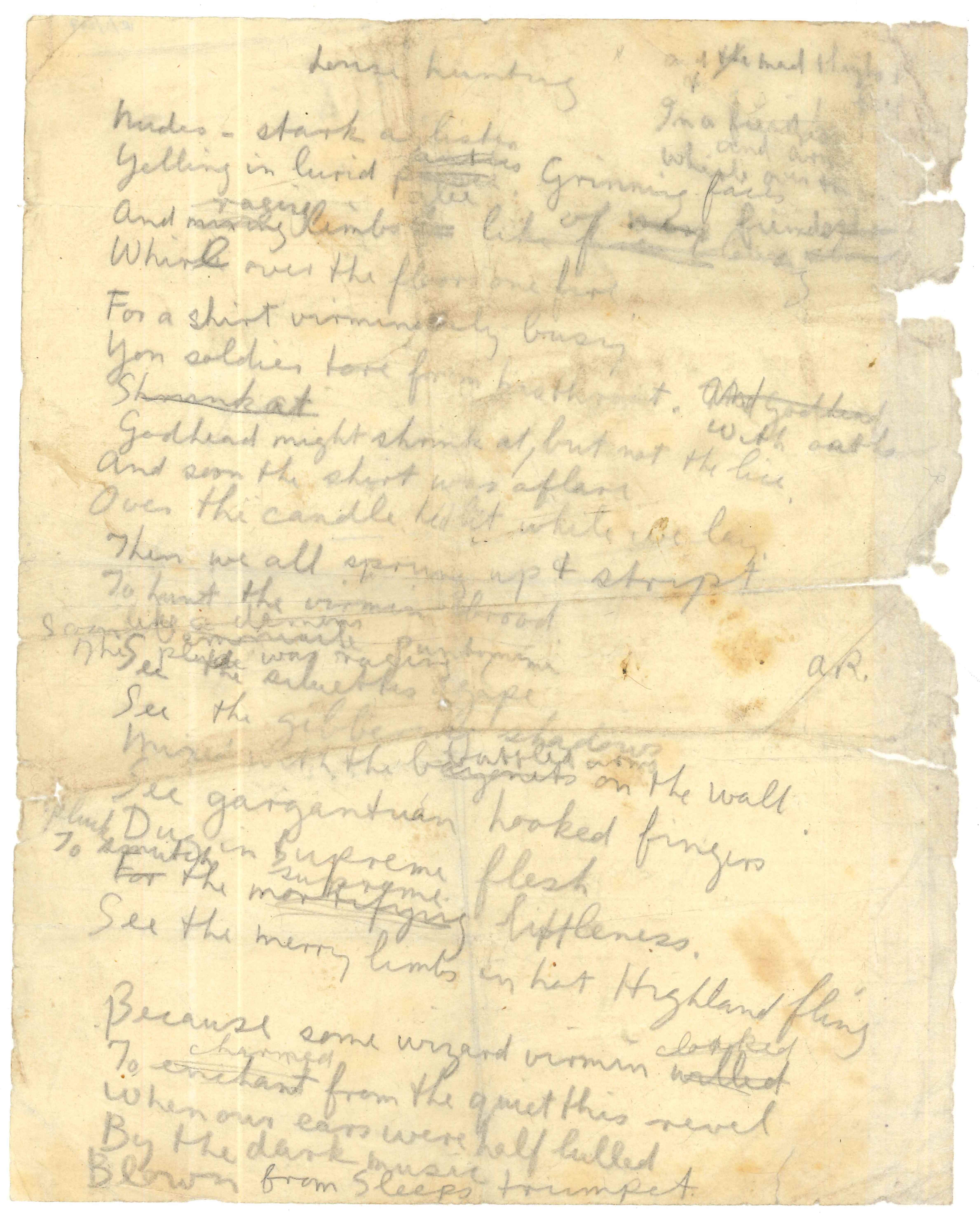 handwritten draft of 'Louse Hunting' by Issac Rosenberg