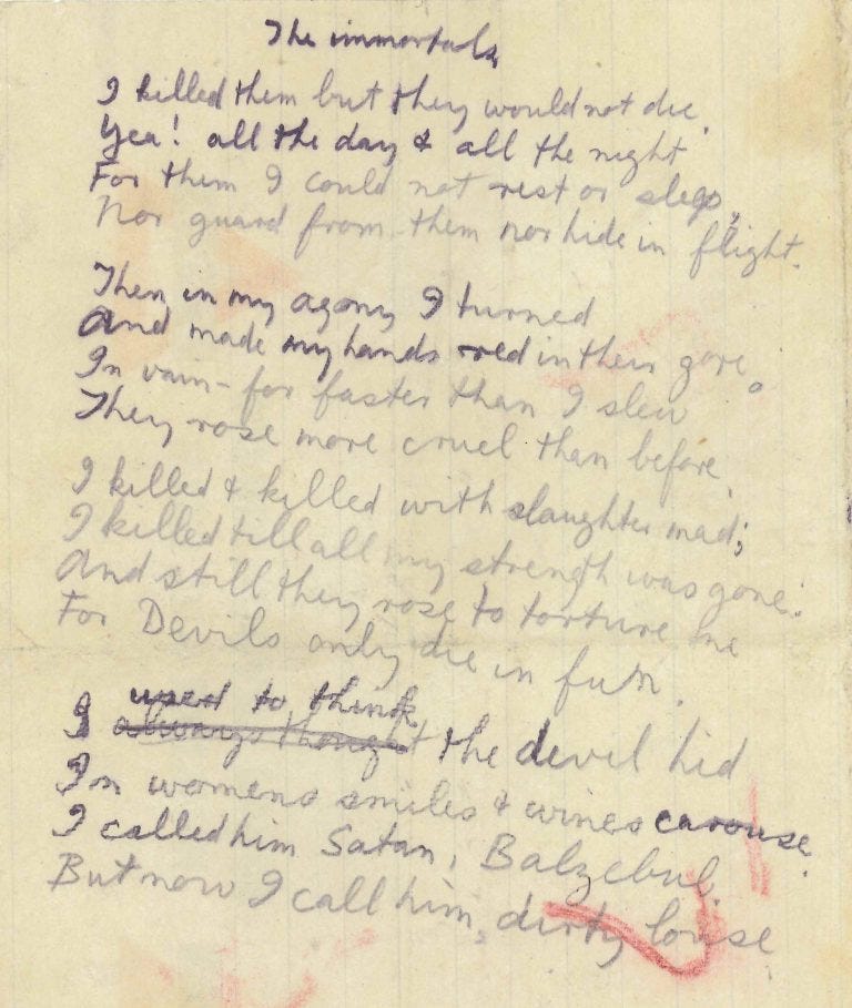 handwritten manuscript of 'The Immortals' by Issac Rosenberg