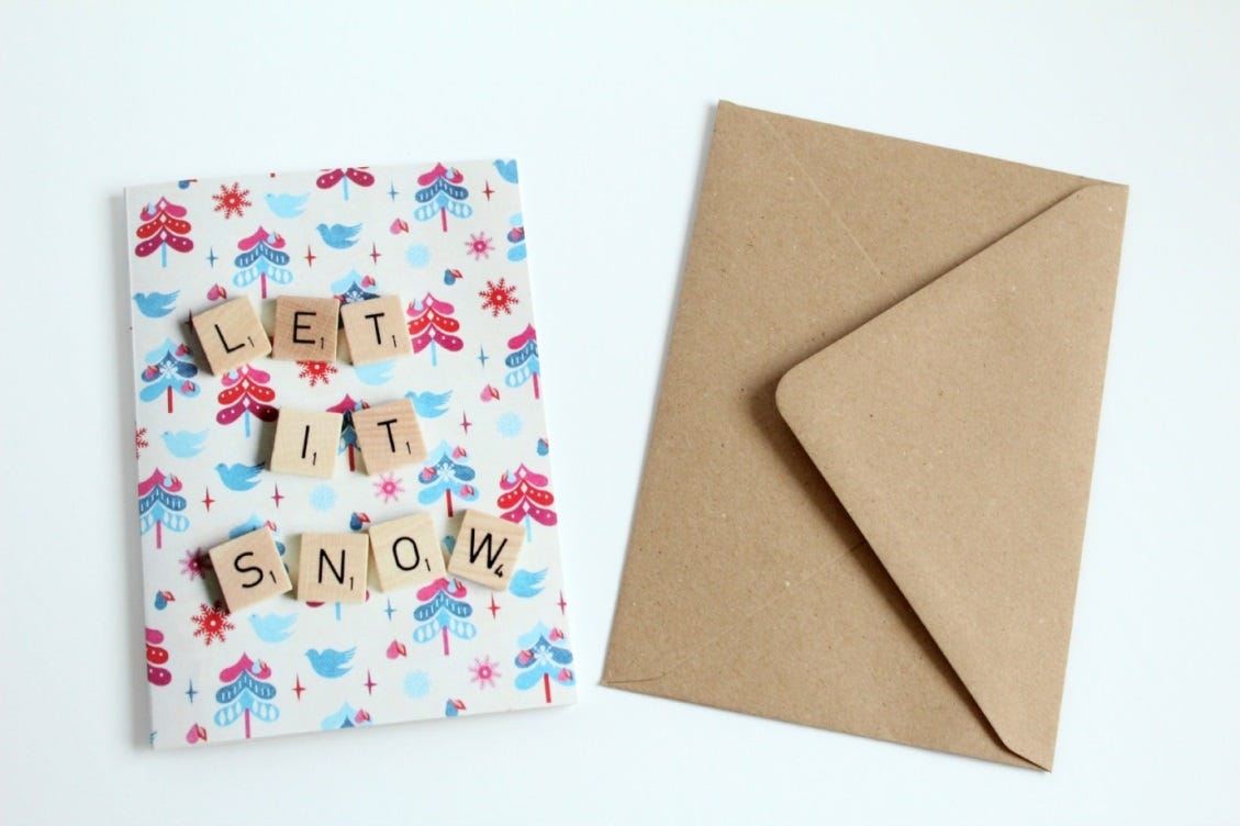 Scrabble Christmas Card, by Claire Wilson