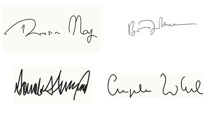 Signatures Exposed - May, Trump, Johnson, Merkel