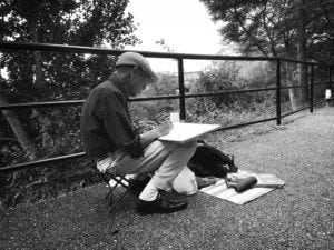 The Draw of the Great Outdoors: Using a portable stool to get comfy while sketching