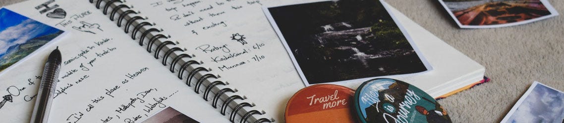 Travel journal with writing and photos