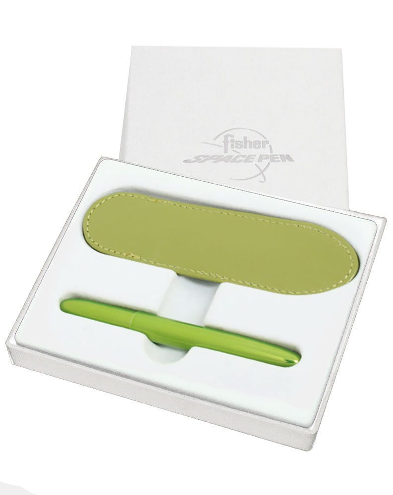 Fisher Space Lime Green Bullet Pen & Green Leather Pen Case Set