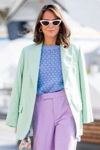 Woman wearing mixed pastel colour fashion