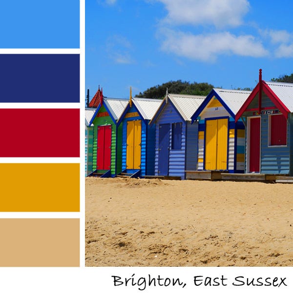 Brightly coloured beach huts on Brighton beach